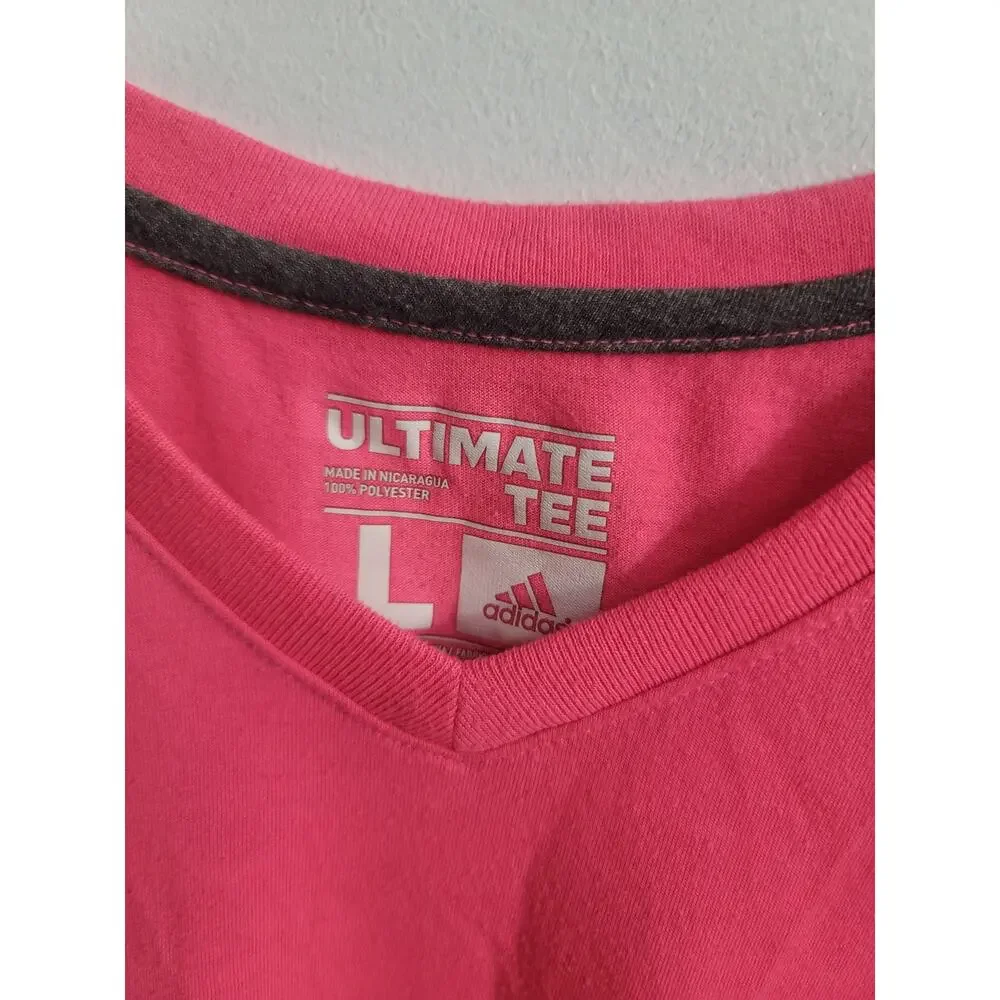 Adidas V-Neck Short Sleeve Pink T-Shirt Womens Size Large - Picture 2 of 4